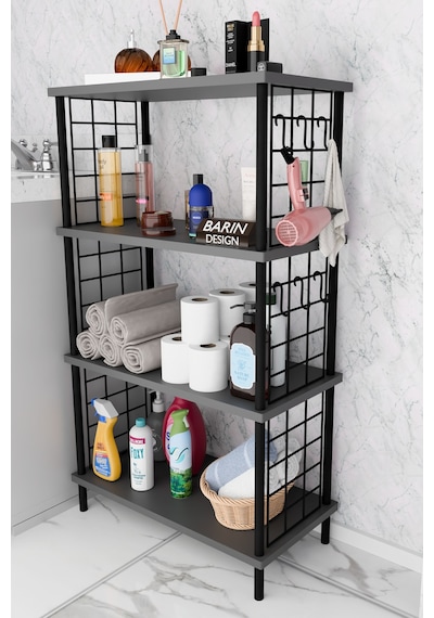 Çevir Kur Kolay Kurulum 4 Katlı Banyo Rafı Metal Telli Çok Amaçlı Organizer Dolap Stand Raf Antrasit