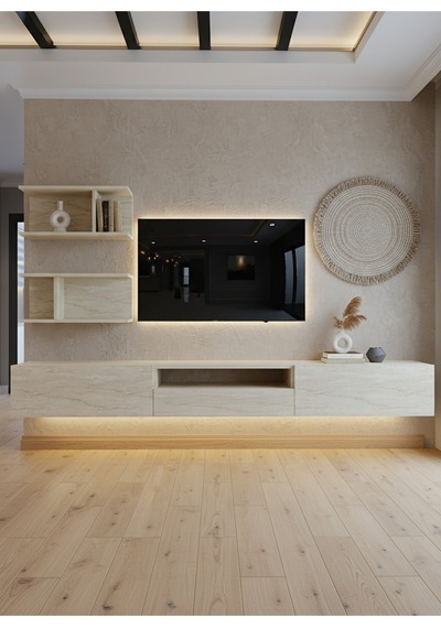 Resital Ledli Duvara Monte Tv Sehpası - Traverten - W6015-8 Traverten