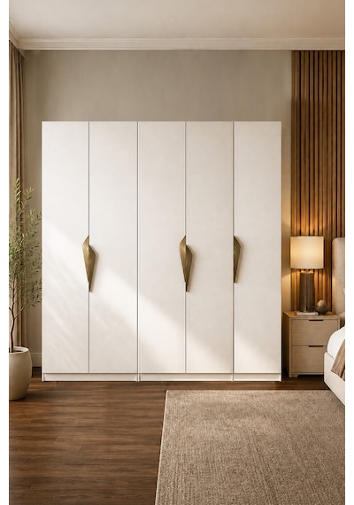 Gama 5 Kapaklı Askılı + Çekmeceli+ Raflı Tasarım Kulplu 253 Cm Gardırop Elbise Dolabı Beyaz Gama 5 Kapaklı Askılı + Çekmeceli+ Raflı Tasarım Kulplu 253 Cm Gardırop Elbise Dolabı Beyaz