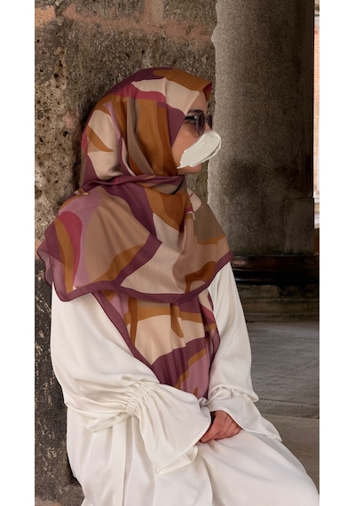 Qalortex Scarf Pamuklu Soft Rânâ Desen Eşarp-gül Kurusu