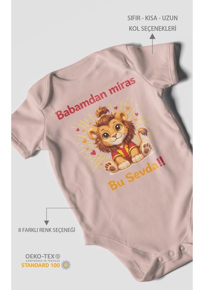 Morivokids Babadan Miras Bu Sevda Kısa Kollu Bebek Body Pastel Pembe