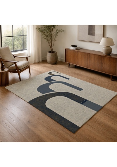 Kartela Halı Yankı Kemer Desenli Modern Halı Lacivert Kaymaz Taban Makinede Yıkanabilir 60x90 Cm