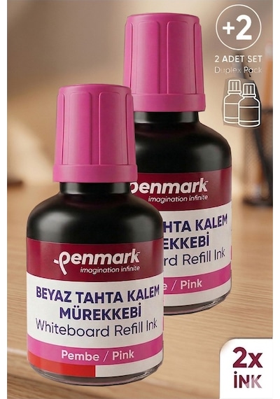Pembe Yazı Tahta Kalemi Mürekkebi 30 Ml 2 Adet Penmark Tahta Kalemi Mürekkepi Kolay Silinebilir Doldurulabilir Canlı