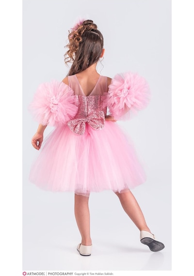 Ponpon Tak Çıkarlı Kız Çocuk 4 Parça Elbise - 3/10 Yaş - 31535 Pembe