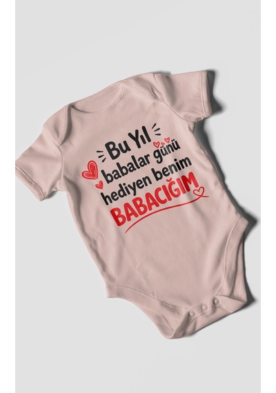 Morivokids Babaya Özel Kısa Kollu Bebek Body %100 Pamuk Zbn297-kk Pastel Pembe