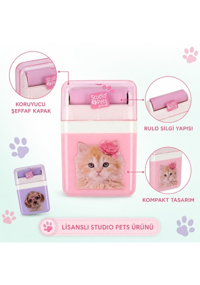 Bakgelal Studio Pets Rulo Silgi Kedi Köpek Desenli Kapaklı Sevimli Okul Silgisi 1 Adet - 9091812007845