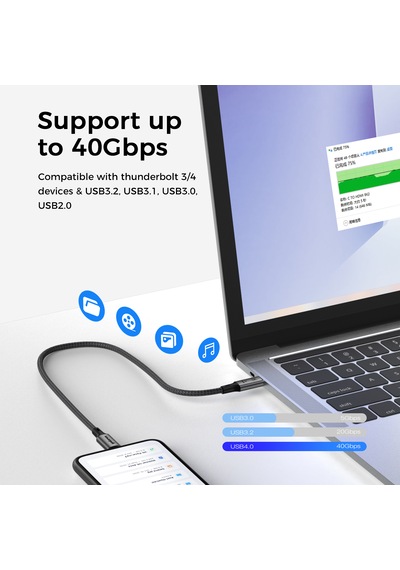 Yediseven Usb 4 To Type C 4.0 Harici Ssd Kablosu 40gbps Kısa 20cm
