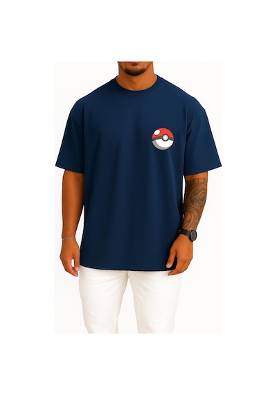 Bahriyeli Collection Oversize Chikorita Cep Ve Sırt Tasarımlı Unisex T-shirt Lacivert