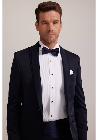 Ysf Erkek Lacivert Slim Fit Kırlangıç Yaka Damatlık