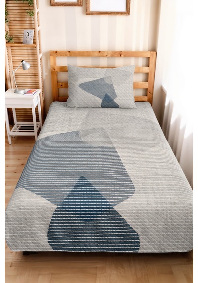 Geometrik Gri Mavi Genç Odası Tek Kişilik Pike Takımı-modern Çizgili 160x220cm Kapitone Yatak Örtüsü Şeffaf