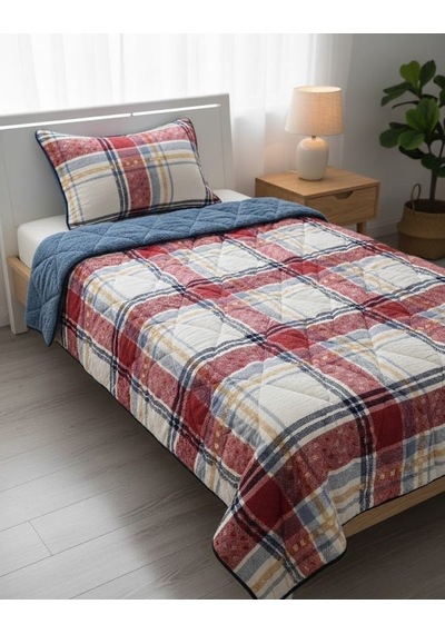 Merinos Comforter Tek Kişilik Yorgan Set Yastıklı 160 X 240 Kırmızı - Ekru