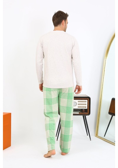 Akbeniz Erkek Uzun Kol Penye Krem Pijama Takımı 6861 Krem