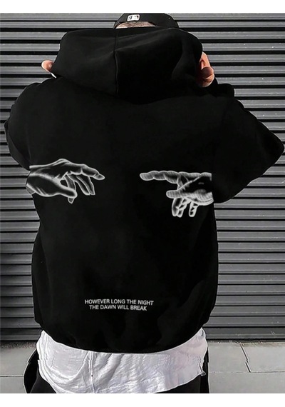 Startmore Unisex Erkek/kadın Break Özel Renkli Baskılı Oversize Kapüşonlu Sweatshirt Siyah Siyah