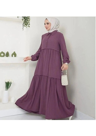 Lovie Moda Kadın Gömlek Yaka Elbise Mor