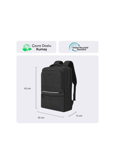 Office Eco Mce-1213 Çevre Dostu 16 İnç Su İtici Laptop Sırt Çantası, Usb Şarj Portlu Bilgisayar Ve Notebook Çantası, Kadın Erkek Bilgisayar İş Çantası, Üniversite Okul Çantası, Siyah