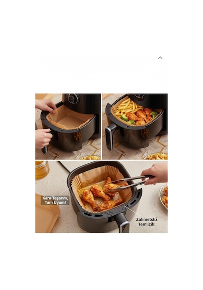 50 Adet Airfryer Pişirme Kağıdı - Kare Tek Kullanımlık Yanmaz Yapışmaz Kağıt - 16 Cm Hava Fritözü Kağıdı