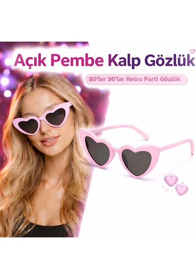 Tedar Pembe Retro Kalp Gözlük 80 Ler 90 Lar Stil Parti Gözlüğü Najmaddin "
