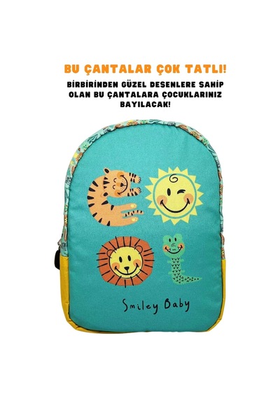 Universal Smiley Baby Lisanslı Sevimli Hayvanlar Desenli Tek Bölmeli Anaokul-kreş İçin Polyester Bebek Sırt Çantası -çok Renkli