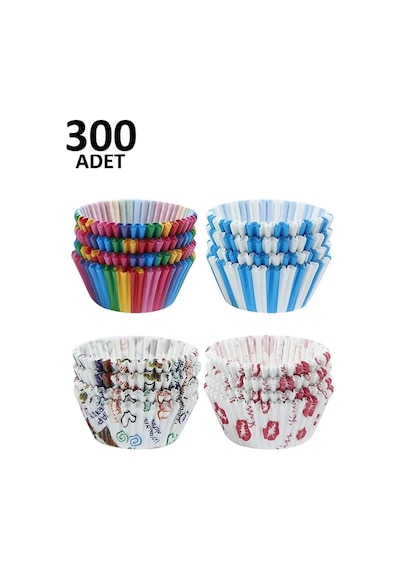 300 Adet Muffin Cupcake Kağıdı, Renkli Kağıt Muffin Kek Kalıbı Çok Renkli
