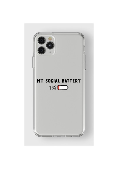 Iphone 11 Pro Max Uyumlu My Social Battery Tasarımlı Şeffaf Telefon Kılıfı Çok Renkli