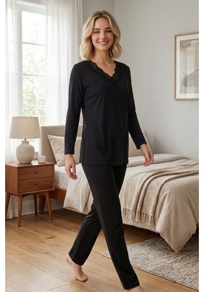 Mecit Pijama Mecit 6351 Siyah Kadın Pijama Takımı