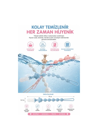 2 Adet Emzik Askısı Pembe Ve Kahve Rengi