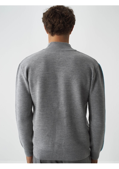 Xint Gri Doğal Yün Dokulu Regular Fit Kazak 801871 Gri Melanj