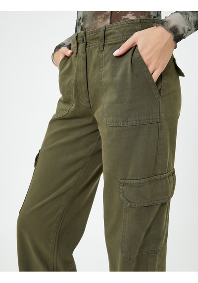 Koton Gabardin Kargo Pantolon Cepli Normal Bel Haki 4wak40119pw