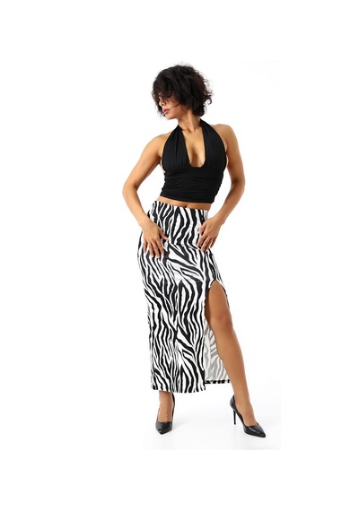 Gugus Kadın Derin Yırtmaçlı Dijital Baskılı Etek Maxi Boy 92 Cm Kalın Zebra