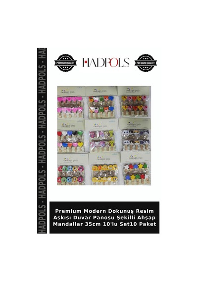 Premium Modern Dokunuş Resim Askısı Duvar Panosu Şekilli Ahşap Mandallar 35cm 10'lu Set10 Paket