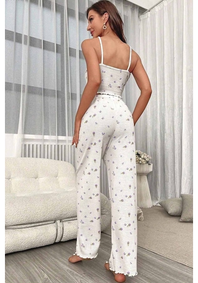 Merry See Baskılı Askılı Pijama Takımı Mor Çiçekli Mor