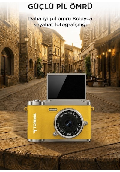 Mini Dijital Retro Kamera 48mp 8x Zoom Flip Ekranlı Selfie Video Vlog Kamerası Cmr51 Sarı