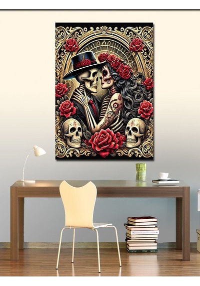 Kanvas Tablo İskelet Çift Ve Aşk Deseni 70cmx100cm