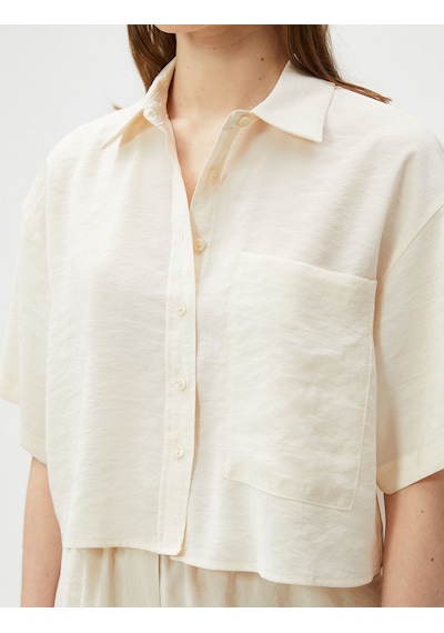 Koton Oversize Crop Gömlek Cepli Kısa Kollu Modal Karışımlı Bej 3sak60007pw Ekru