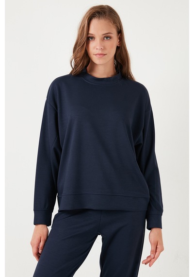 Lela Streç Bisiklet Yaka Oversize Fit Scuba Bayan Sweat 5865879 Lacivert