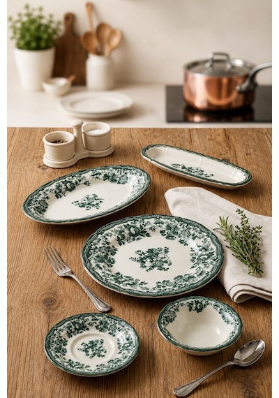 Porser Porselen Velour Green Fulya Kahvaltı Seti 6 Kişilik 20 Parça Çok Renkli
