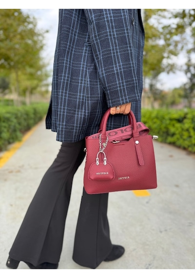 Just Polo Yeni Sezon 3 Bölmeli Yumuşak Deri Şık El Ve Omuz Çantası Shopper 22 X 18 Cm Bordo