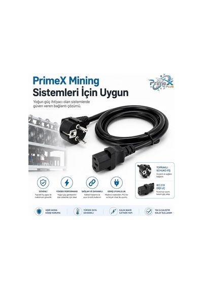 Primex Px-p450 5 Metre Lüks Power Kablosu, 3x1.5mm Kalın Full Bakır Psu Güç Kablosu, Pc Power Supply Monitör Mining Sistemleri İçin Siyah Enerji Kablosu 5 Metre 0.1 M