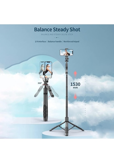 Torima L16 Çok Amaçlı Tripod Selfie Kumandalı 153 Cm Anroid Apple Uyumlu iOS Go Pro