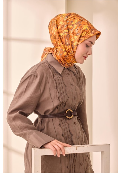 Silk Home Twill İpek Eşarp 11478-30 Kiremit, Füme, Tarçın, Yeşil Gri, Sarı