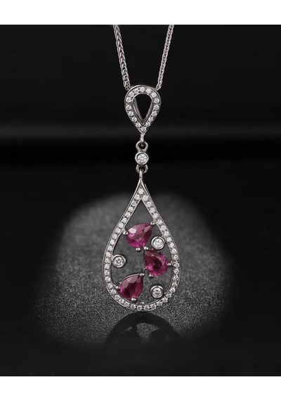Brezza Lusso Jewelry Rubalit Turmalin Işıltılı Histryum Kadın Gümüş Kolye 45 CM 45 CM