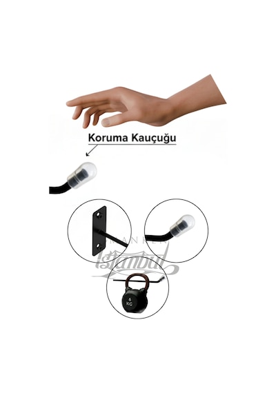 Duvara Monte Kanca Koruma Kauçuklu Siyah 20 Cm Deluxe Raf Askısı Suntaya Monte 35 Adet Siyah