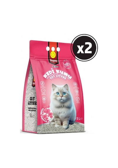 Happy Topaklanan Bentonit Bebek Pudralı Kedi Kumu 2 x 5 L
