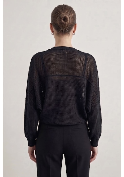 Neden Tekstil Premium Ajurlu İnce Triko Bolero Hırka - Siyah