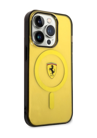 Apple Uyumlu iPhone 14 Pro Max Kılıf Ferrari Magsafe Şarj Özellikli Yarı Transparan Dizayn Kapak Sarı