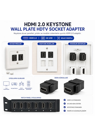 Alfais 6089 Hdmı 2.0 Dişi To Dişi Keystone Jack Adaptör Çevirici Uzatma Dönüştürücü Ara Bağlantı