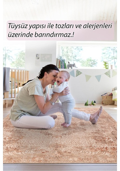 Foldy Eskitme Desenli Dokuma Taban Dekoratif Kahverengi Halı Fl 44 Kahverengi 6