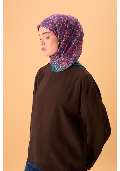 Silk Home İnce Pamuk Soft Eşarp Zümrüt Yeşili Mor Pudra Pembe Gök Mavi Desenli Kaymaz Dokulu Tok Duruşlu 90x90 Çok Renkli