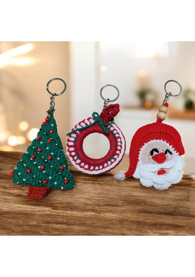 3'lü Sevimli Yılbaşı Temalı Amigurumi El Örgüsü Anahtarlık Ve Çanta Aksesuarı,yılb