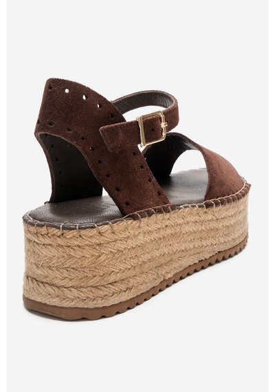Luvishoes Luvi Shoes Serez Kahve Süet Hakiki Deri Kadın Hasır Dolgu Taban Sandalet Kahve Kahverengi